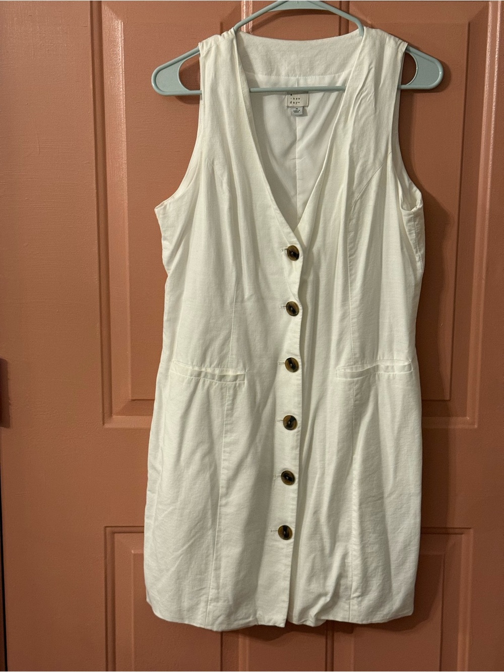 NWOT A New Day- Linen Button-Front White Dress
